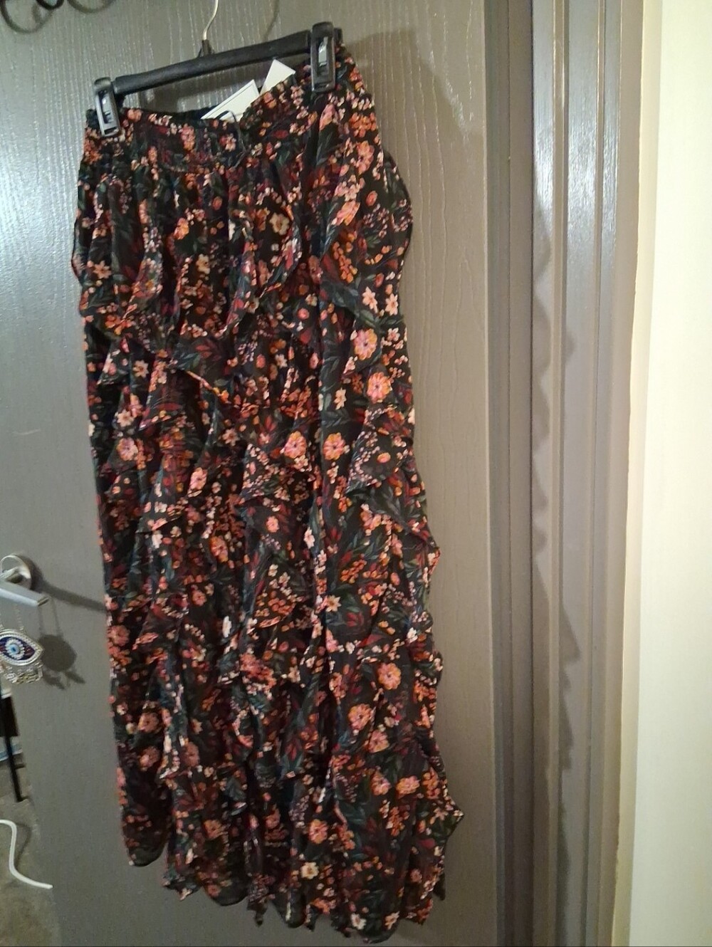 Black Floral Ruffle Maxi Skirt By 1 State . Size M